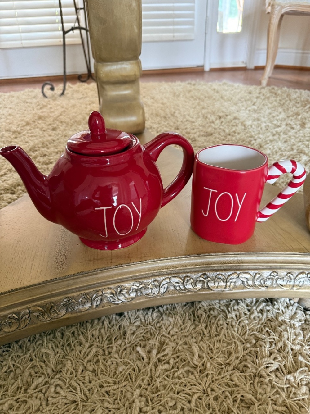 Rae Dunn Joy Ceramic Teapot and Mug Set Artisan Collection Christmas Farmhouse